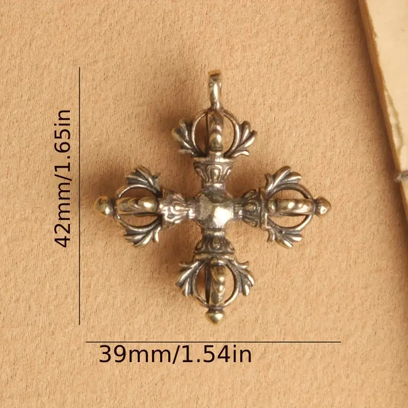 3pcs Vintage Brass Cross Vajra Pendant